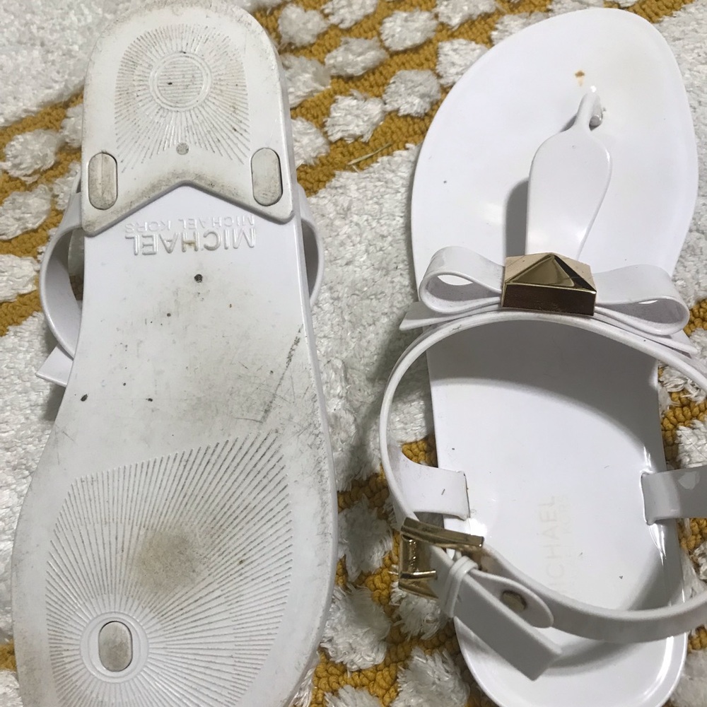 Michael Kors white sandals with gold accents